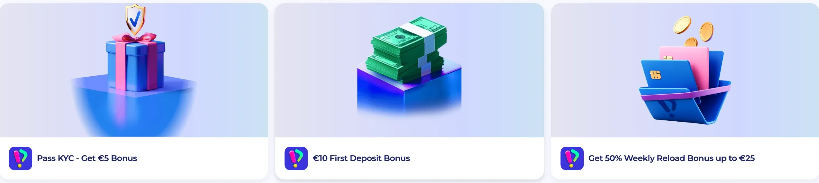 PlayID e-wallet bonus offers including a €5 KYC verification reward, first deposit bonus, and a 50% weekly reload